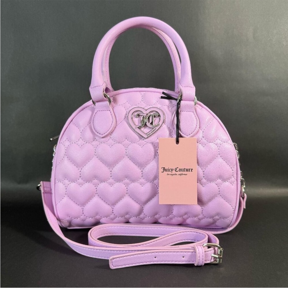 NEW Juicy Couture Lilac Heart Quilted Dome Satchel Crossbody Bag Purple